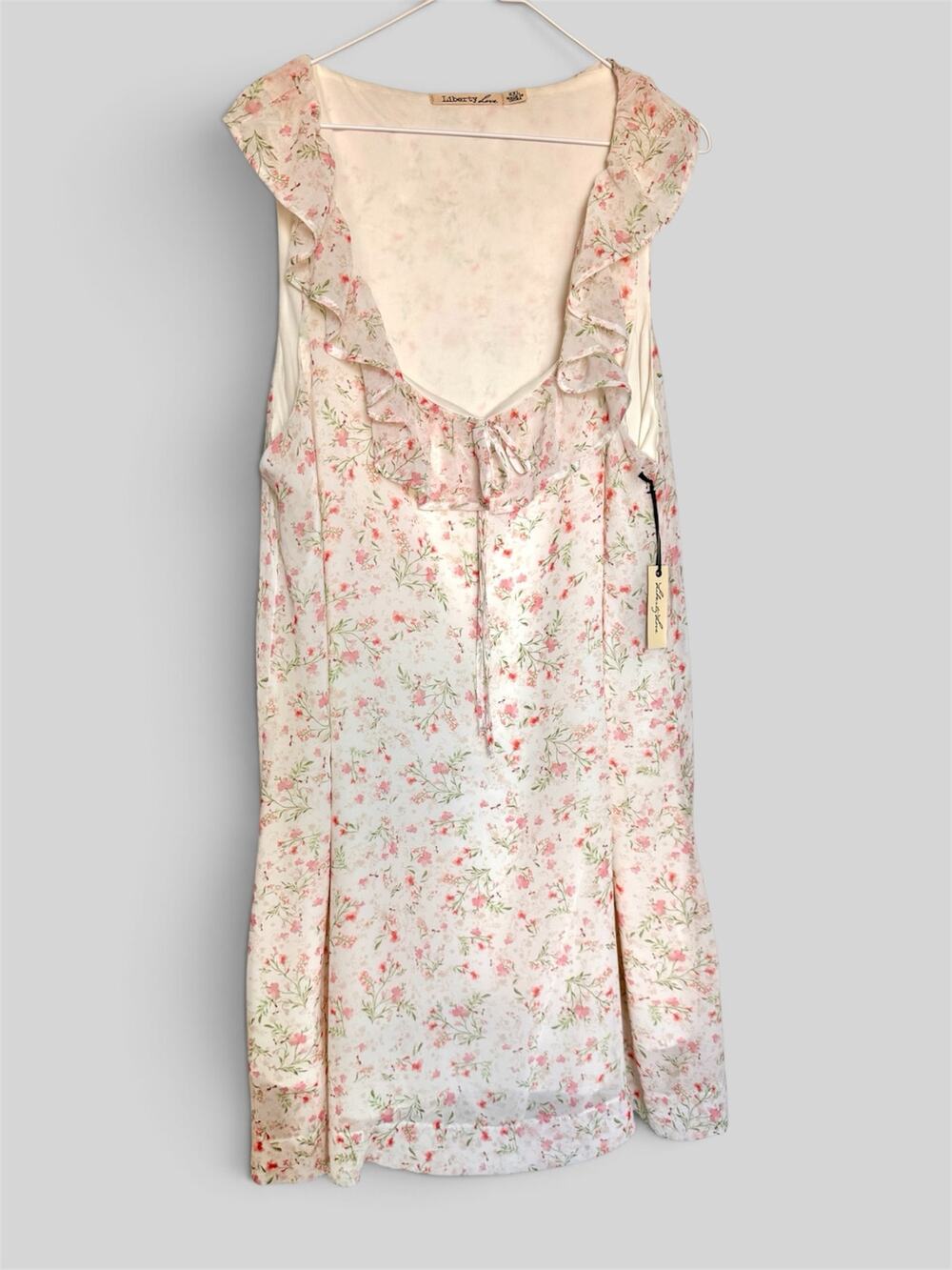 NWT Liberty Love Floral Ruffle Dress 2XL Cream Pink Mini Shift Cottagecore